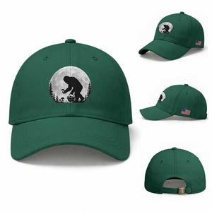 Bigfoot Mushroom Hunter Baseball Cap Vintage Sasquatch Art Mystical Nature Lover Retro Full Moon