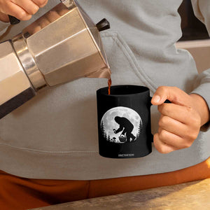 Bigfoot Mushroom Hunter Coffee Mug Vintage Sasquatch Art Mystical Nature Lover Retro Full Moon