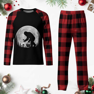 Bigfoot Mushroom Hunter Plaid Pajama Set Vintage Sasquatch Art Mystical Nature Lover Retro Full Moon