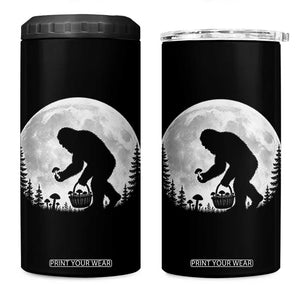Bigfoot Mushroom Hunter 4 in 1 Can Cooler Tumbler Vintage Sasquatch Art Mystical Nature Lover Retro Full Moon