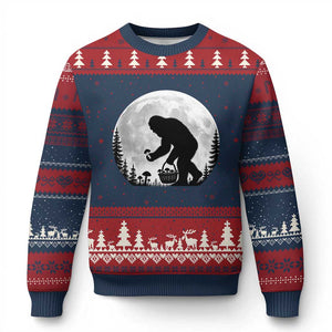 Bigfoot Mushroom Hunter Ugly Christmas Sweater Vintage Sasquatch Art Mystical Nature Lover Retro Full Moon