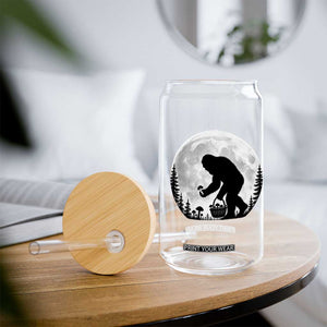 Bigfoot Mushroom Hunter Glass Can Vintage Sasquatch Art Mystical Nature Lover Retro Full Moon