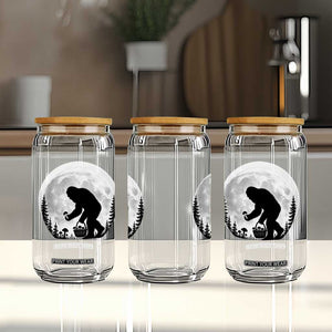 Bigfoot Mushroom Hunter Glass Can Vintage Sasquatch Art Mystical Nature Lover Retro Full Moon