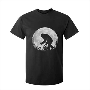 Bigfoot Mushroom Hunter T Shirt For Kid Vintage Sasquatch Art Mystical Nature Lover Retro Full Moon