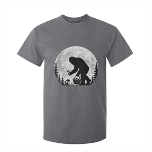 Bigfoot Mushroom Hunter T Shirt For Kid Vintage Sasquatch Art Mystical Nature Lover Retro Full Moon