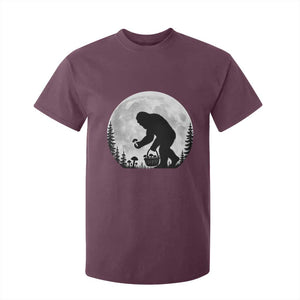 Bigfoot Mushroom Hunter T Shirt For Kid Vintage Sasquatch Art Mystical Nature Lover Retro Full Moon