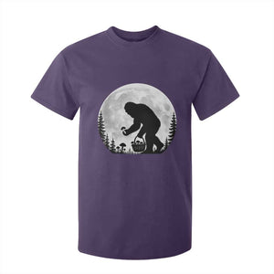Bigfoot Mushroom Hunter T Shirt For Kid Vintage Sasquatch Art Mystical Nature Lover Retro Full Moon
