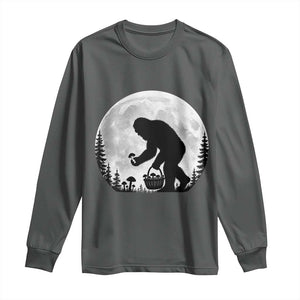 Bigfoot Mushroom Hunter Long Sleeve Shirt Vintage Sasquatch Art Mystical Nature Lover Retro Full Moon