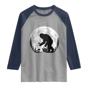 Bigfoot Mushroom Hunter Raglan Shirt Vintage Sasquatch Art Mystical Nature Lover Retro Full Moon