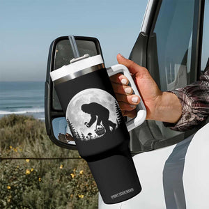 Bigfoot Mushroom Hunter Tumbler With Handle Vintage Sasquatch Art Mystical Nature Lover Retro Full Moon