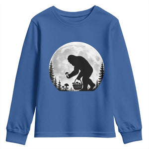 Bigfoot Mushroom Hunter Youth Sweatshirt Vintage Sasquatch Art Mystical Nature Lover Retro Full Moon
