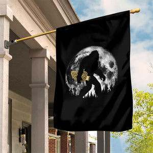 Bigfoot with Morel Mushroom Garden Flag Sasquatch Fungi Full Moon Silhouette Graphic