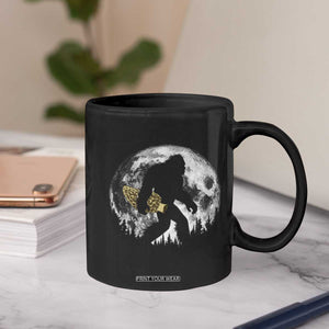 Bigfoot with Morel Mushroom Coffee Mug Sasquatch Fungi Full Moon Silhouette Graphic