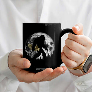 Bigfoot with Morel Mushroom Coffee Mug Sasquatch Fungi Full Moon Silhouette Graphic