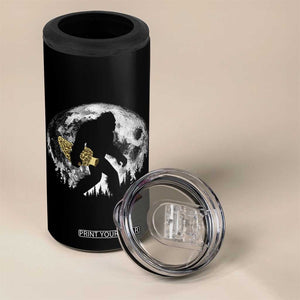 Bigfoot with Morel Mushroom 4 in 1 Can Cooler Tumbler Sasquatch Fungi Full Moon Silhouette Graphic