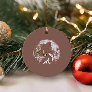 Bigfoot with Morel Mushroom Ceramic Ornament Sasquatch Fungi Full Moon Silhouette Graphic