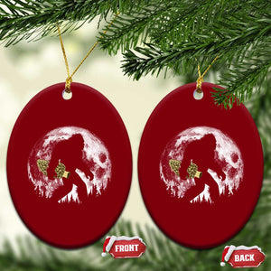 Bigfoot with Morel Mushroom Ceramic Ornament Sasquatch Fungi Full Moon Silhouette Graphic