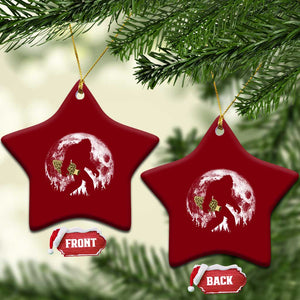 Bigfoot with Morel Mushroom Ceramic Ornament Sasquatch Fungi Full Moon Silhouette Graphic