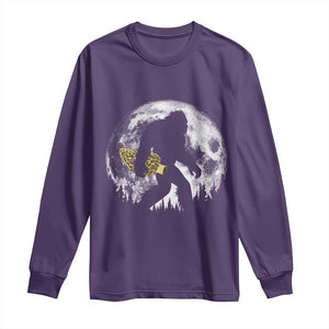Bigfoot with Morel Mushroom Long Sleeve Shirt Sasquatch Fungi Full Moon Silhouette Graphic