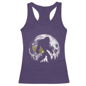 Bigfoot with Morel Mushroom Racerback Tank Top Sasquatch Fungi Full Moon Silhouette Graphic