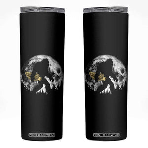 Bigfoot with Morel Mushroom Skinny Tumbler Sasquatch Fungi Full Moon Silhouette Graphic