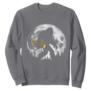 Bigfoot with Morel Mushroom Sweatshirt Sasquatch Fungi Full Moon Silhouette Graphic