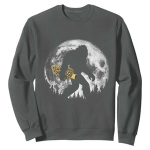 Bigfoot with Morel Mushroom Sweatshirt Sasquatch Fungi Full Moon Silhouette Graphic