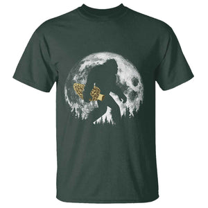 Bigfoot with Morel Mushroom T Shirt Sasquatch Fungi Full Moon Silhouette Graphic