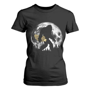 Bigfoot with Morel Mushroom T Shirt For Women Sasquatch Fungi Full Moon Silhouette Graphic