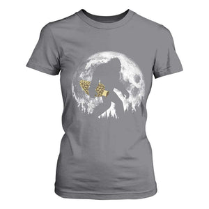 Bigfoot with Morel Mushroom T Shirt For Women Sasquatch Fungi Full Moon Silhouette Graphic