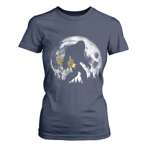 Bigfoot with Morel Mushroom T Shirt For Women Sasquatch Fungi Full Moon Silhouette Graphic
