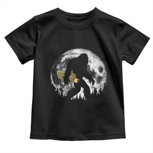 Bigfoot with Morel Mushroom Toddler T Shirt Sasquatch Fungi Full Moon Silhouette Graphic