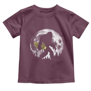 Bigfoot with Morel Mushroom Toddler T Shirt Sasquatch Fungi Full Moon Silhouette Graphic
