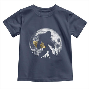 Bigfoot with Morel Mushroom Toddler T Shirt Sasquatch Fungi Full Moon Silhouette Graphic