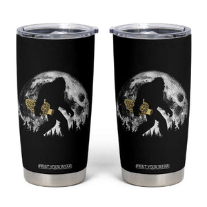 Bigfoot with Morel Mushroom Tumbler Cup Sasquatch Fungi Full Moon Silhouette Graphic
