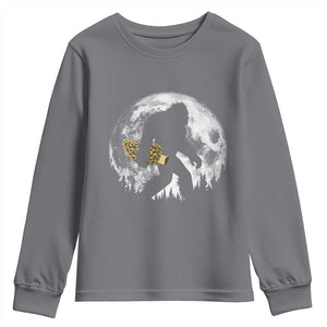 Bigfoot with Morel Mushroom Youth Sweatshirt Sasquatch Fungi Full Moon Silhouette Graphic
