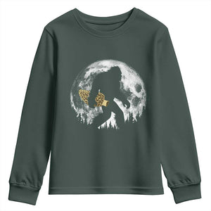 Bigfoot with Morel Mushroom Youth Sweatshirt Sasquatch Fungi Full Moon Silhouette Graphic