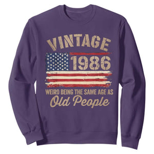 40th Birthday Sweatshirt Vintage 1986 Weird Being the Same Age as Old People USA Flag