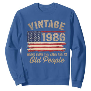 40th Birthday Sweatshirt Vintage 1986 Weird Being the Same Age as Old People USA Flag