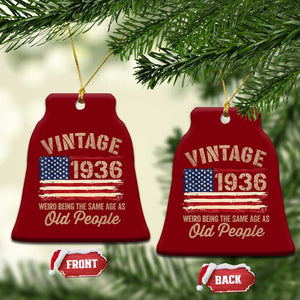 90th Birthday Ceramic Ornament Vintage 1936 Weird Being the Same Age as Old People USA Flag