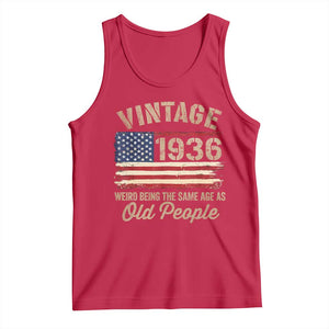 90th Birthday Tank Top Vintage 1936 Weird Being the Same Age as Old People USA Flag