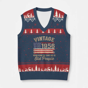 70th Birthday V-Neck Knit Sweater Vest Vintage 1956 Weird Being the Same Age as Old People USA Flag