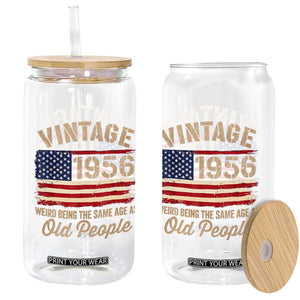 70th Birthday Glass Can Vintage 1956 Weird Being the Same Age as Old People USA Flag