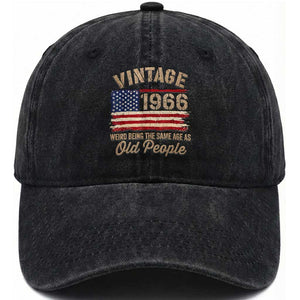 60th Birthday Washed Cotton Baseball Cap Vintage 1966 Weird Being the Same Age as Old People USA Flag