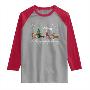 Dachshund Christmas Raglan Shirt Funny Weiner Dog Lovers Its The Most Wienderful Time TS10 Sport Gray Red Print Your Wear