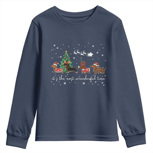 Dachshund Christmas Youth Sweatshirt Funny Weiner Dog Lovers Its The Most Wienderful Time TS10 Navy Print Your Wear