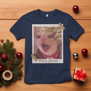 Meowy Christmas T Shirt Funny Cat Lovers Xmas Vintage Photo TS10 Navy Print Your Wear