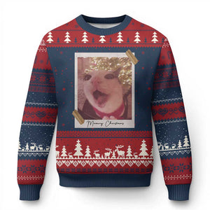 Meowy Xmas Ugly Christmas Sweater Funny Cat Lovers Xmas Vintage Photo TS10 Navy Red Print Your Wear