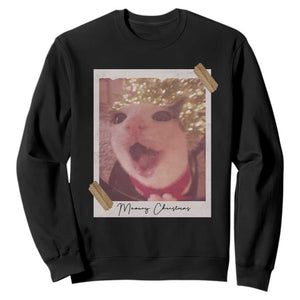 Meowy Christmas Sweatshirt Funny Cat Lovers Xmas Vintage Photo - Print Your Wear