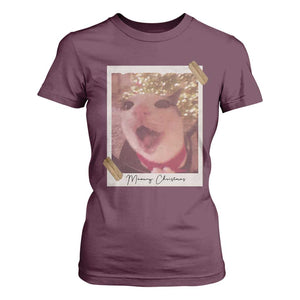 Meowy Christmas T Shirt For Women Funny Cat Lovers Xmas Vintage Photo TS10 Maroon Print Your Wear